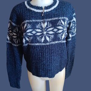 Large HIP Navy Blue Snowflake Ski Sweater Women's Acrylic/Nylon Knit Winter